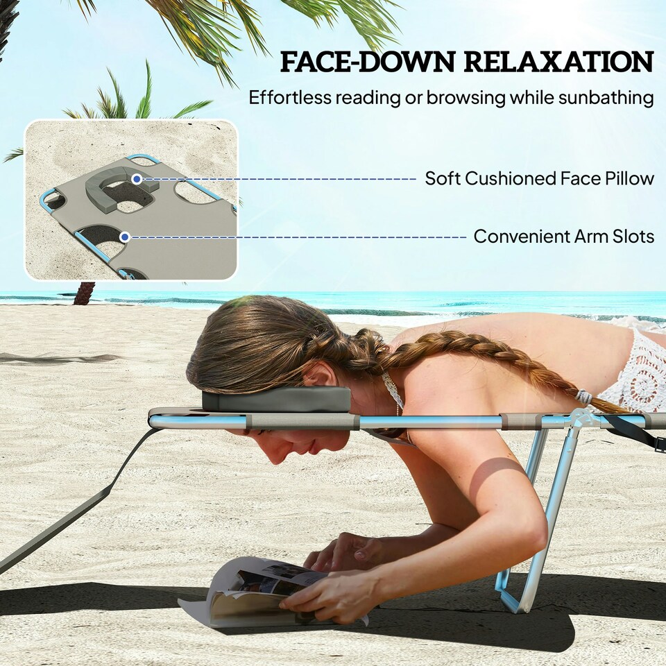image 1 of Outsunny Foldable Sun Lounger 5 Level Adjustable Reclining Chair Dark Grey