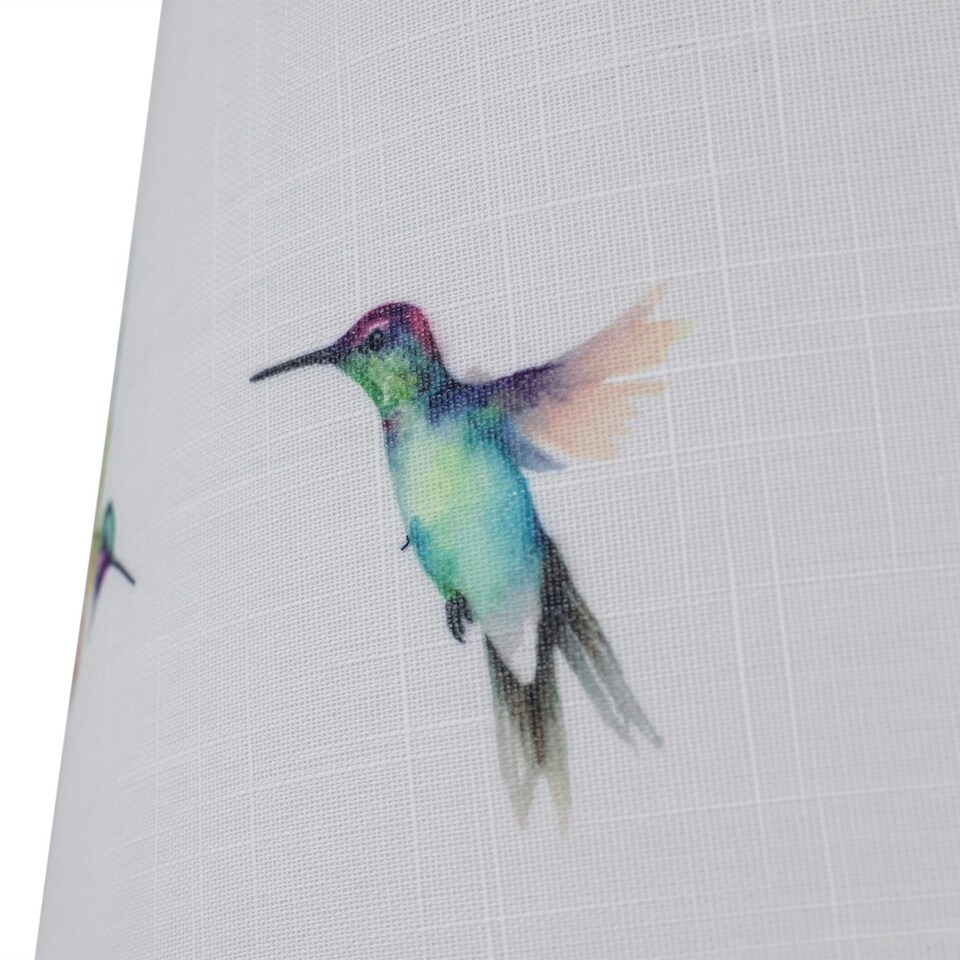image 1 of First Choice Lighting Set of 2 Hummingbird Chrome Tripod Table Lamps with Linen Bird Print Shades Chrome | Multi