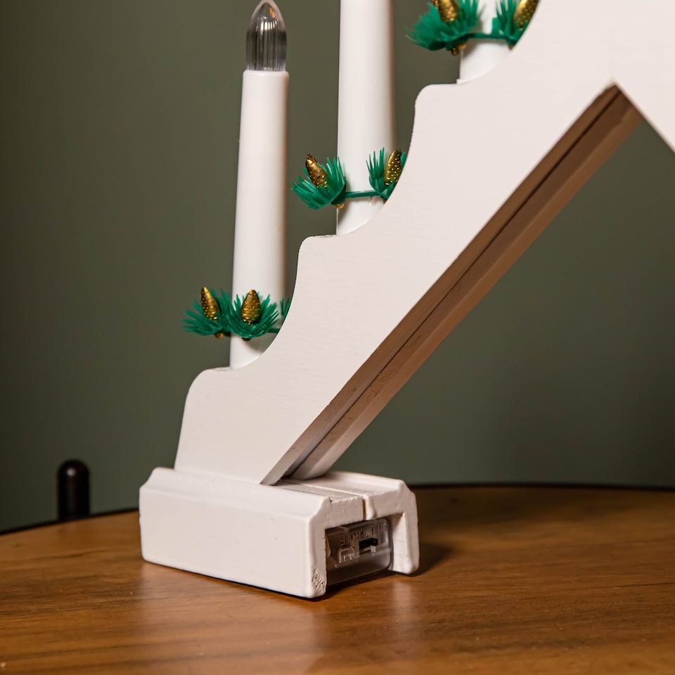 image 1 of 40cm Battery Operated Light up White Wooden Christmas Candle Bridge with 7 Warm White LEDs