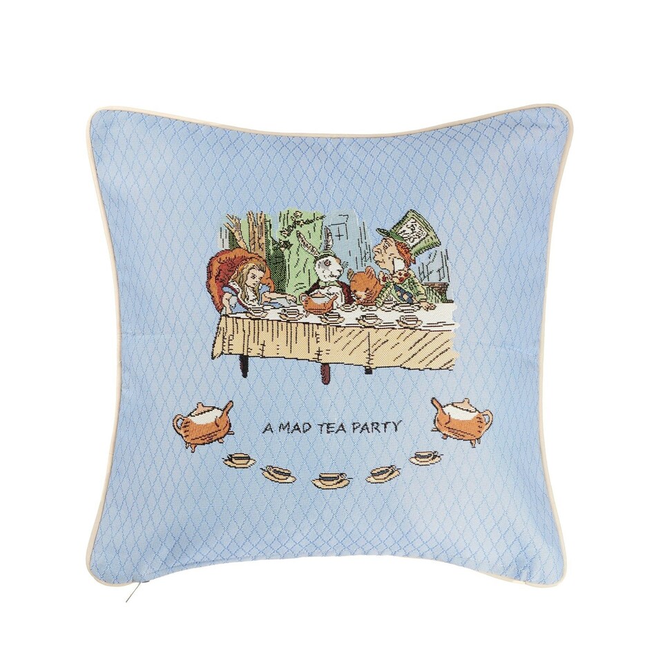 image 1 of Signare Cushion Cover - Alice In Wonderland Tea Party Blue | Blue | 1