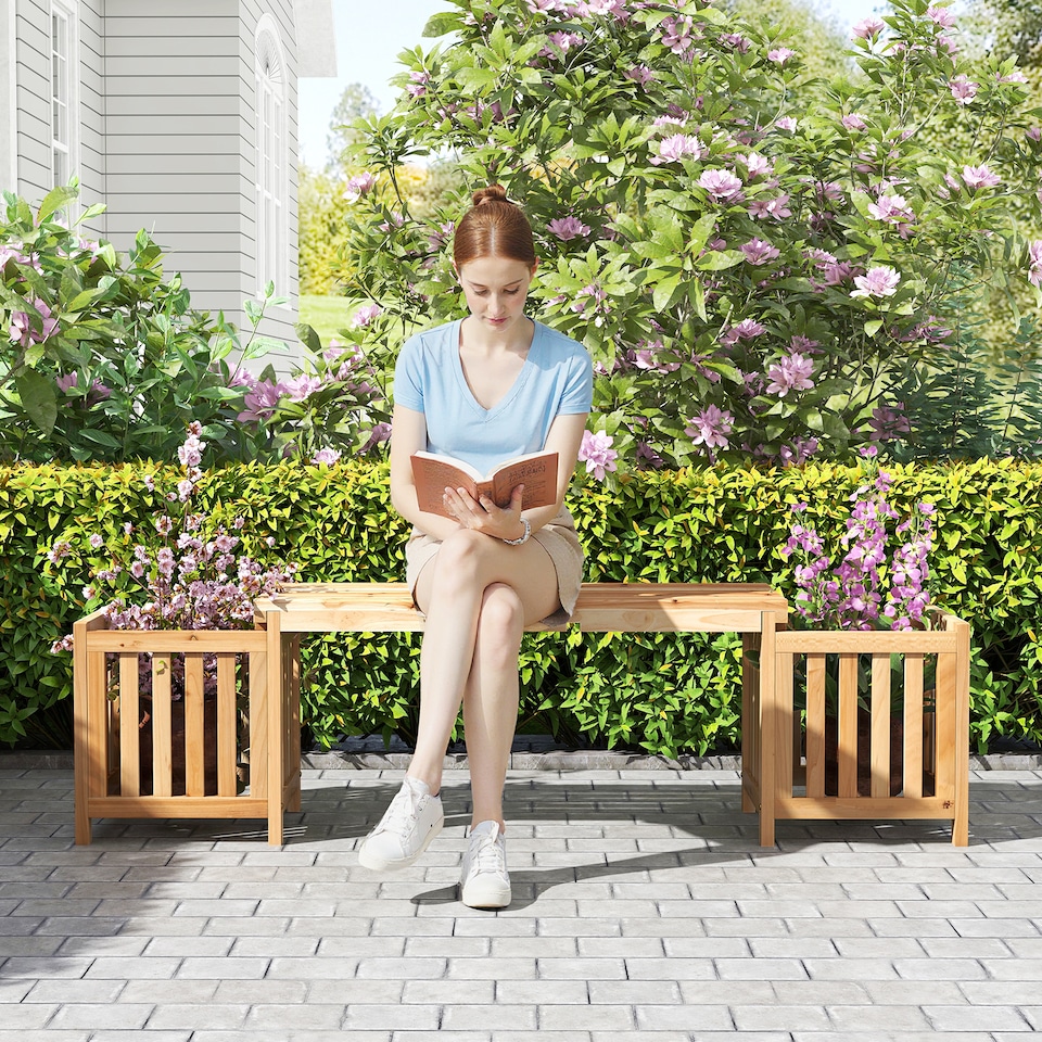 COSTWAY 2-in-1 Wooden Planter & Bench Raised Garden Bed Bench