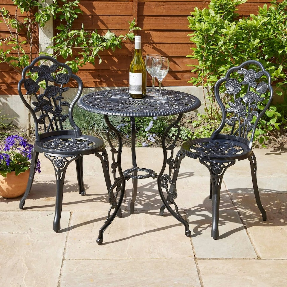 image 1 of Bistro Set Outdoor Patio Garden Furniture Table and 2 Chairs Metal