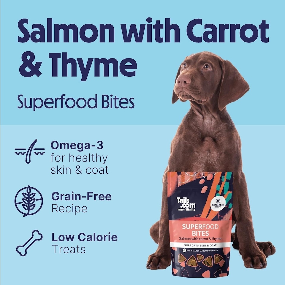 image 1 of 10 x 80g Tails.com Inner Vitality Superfood Bites Dog Treats Pouches - Salmon