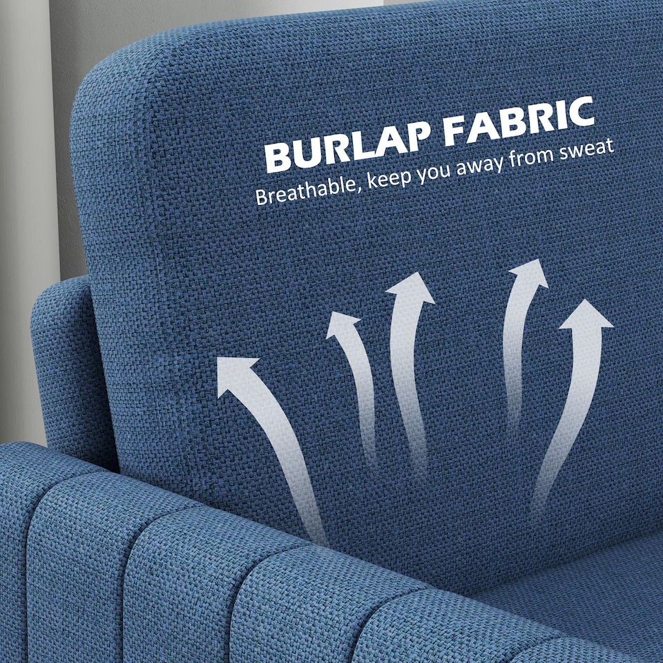 image 1 of HOMCOM 2 Seater Sofa, Channel Tufted Modern Fabric Couch, Comfy Upholstered Small Sofa Loveseat with Spring Cushion, Back Pillow, for Living Room, Bedroom, Office, Blue | Blue | One Size