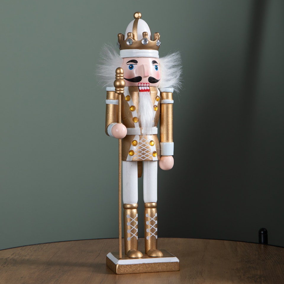 image 1 of 30cm Wooden Christmas Nutcracker Soldier Decoration with Gold Body and Shoes