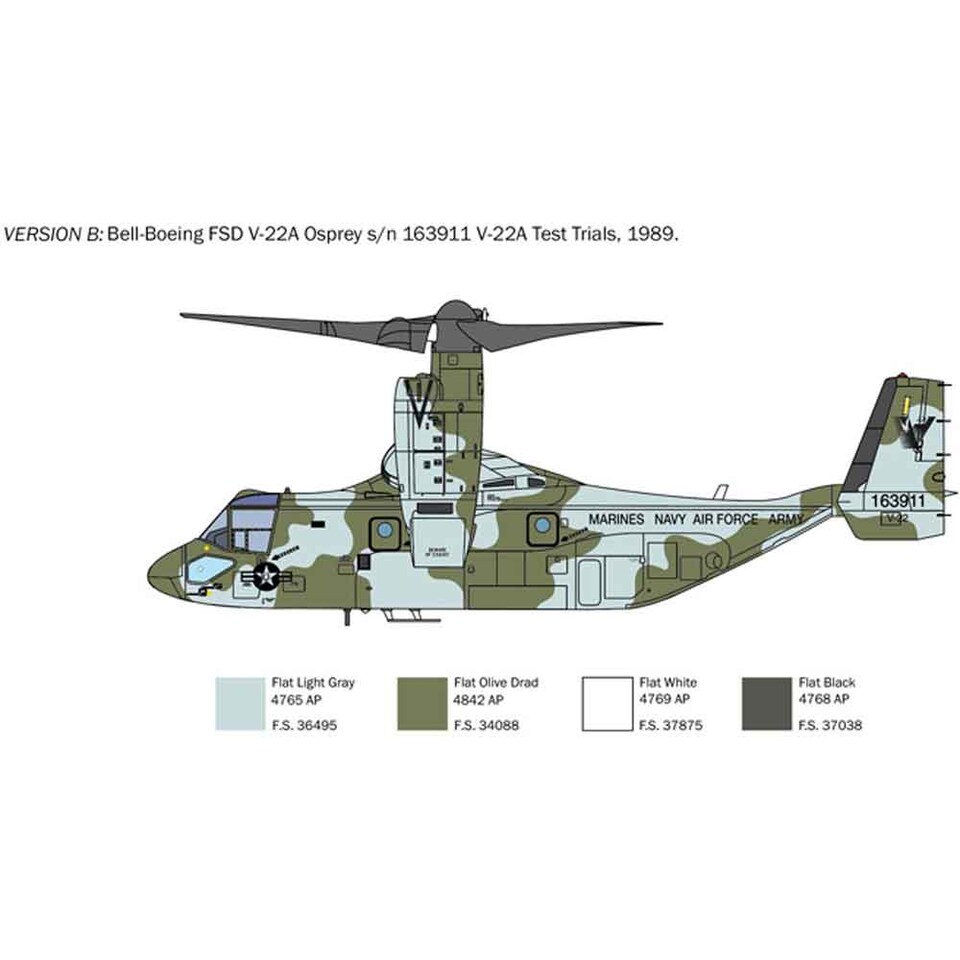 image 1 of Italeri V 22A Osprey VTOL Military Aircraft Model Kit Scale 1-72
