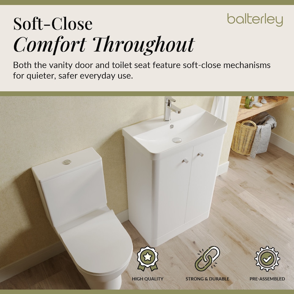 image 1 of Floor 2 Door Bathroom Vanity Unit, Tap & Toilet Pack, White, 579mm | White | Satin White