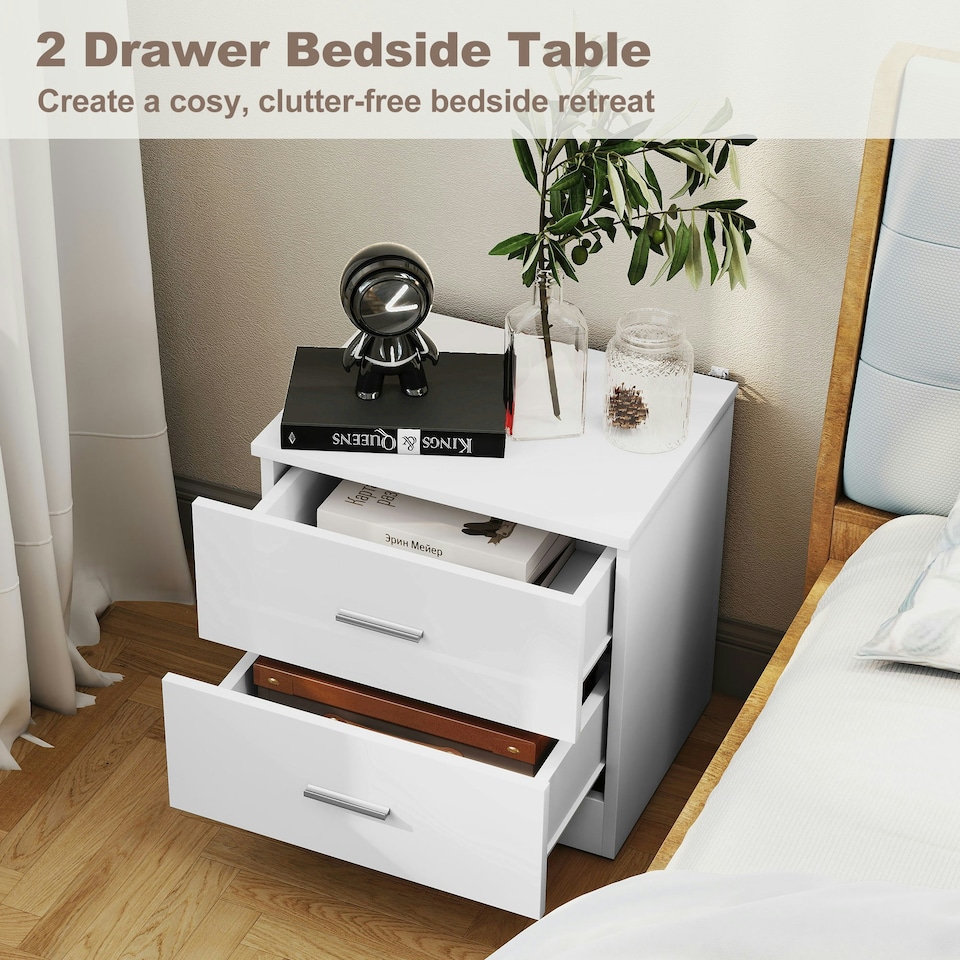 image 1 of HOMCOM High Gloss 3 Trio Wardrobe Set Drawers Bedroom Furniture Chest Bedside | White | One Size | 3