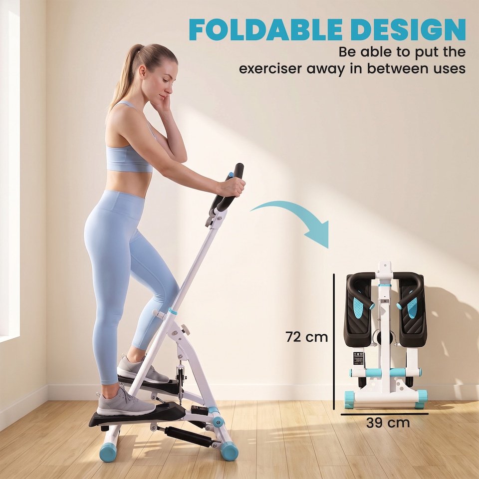 image 1 of HOMCOM Foldable Stepper Adjustable Step Machine w/ Handlebar LCD Display, White | White | White