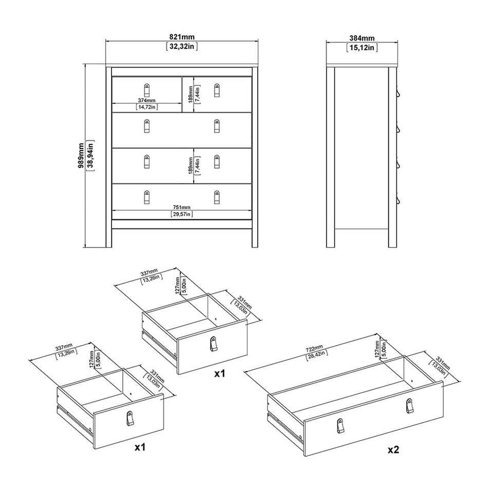 image 1 of Barcelona 3 Piece Bundle, Bedside, Chest and 2 Door Wardrobe in White