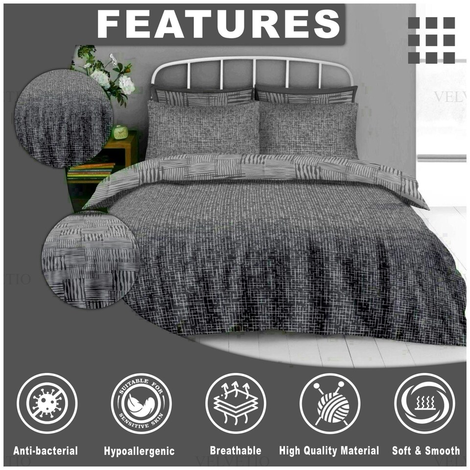 image 1 of Ryder Printed Duvet Cover Set Reversible Polycotton Beddings Grey | King
