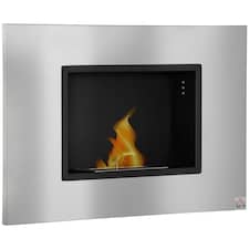 HOMCOM Wall Mounting Bio Ethanol Fireplace Heater with 1.2L Tank, Silver