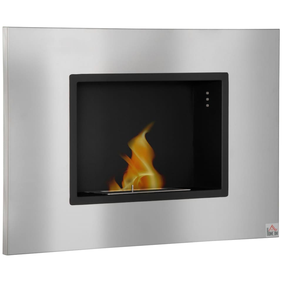image 1 of HOMCOM Wall Mounting Bio Ethanol Fireplace Heater with 1.2L Tank, Silver
