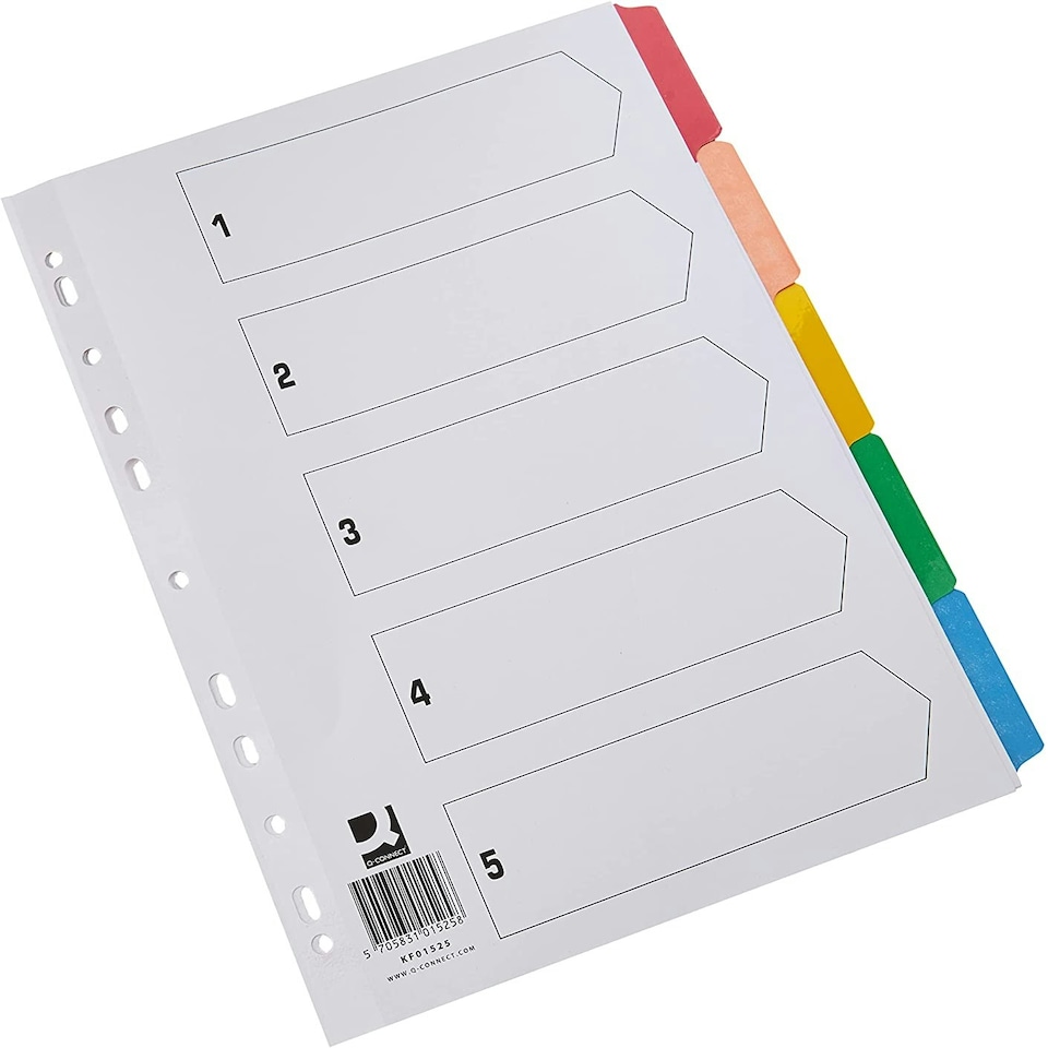 image 1 of A4 White 5-Part Multi-punched Reinforced Board Multi-Colour Blank Tabs Index