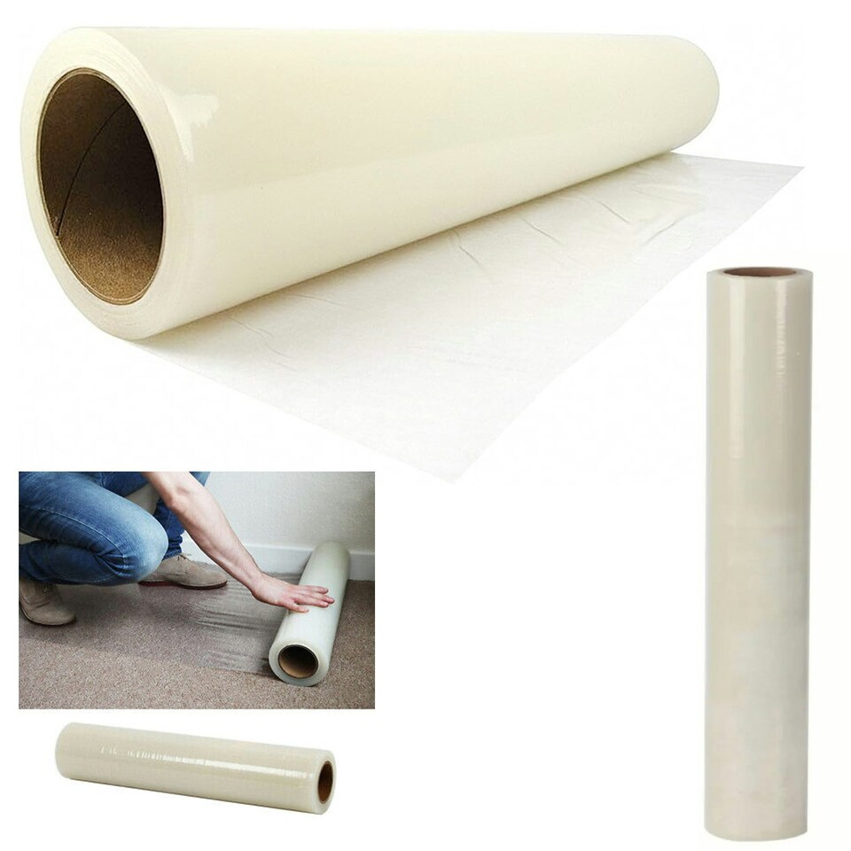 image 1 of 600mm x 50m Waterproof Self Adhesive Super Sticky Carpet Protection Film Ideal For Stairs & Carpets Clear