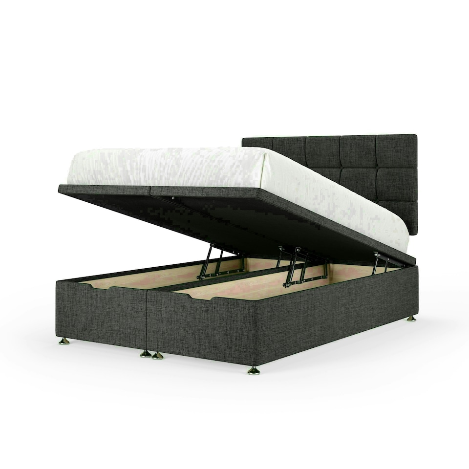 Charcoal Linen Ottoman Base and Pearl Headboard King Size | Multi