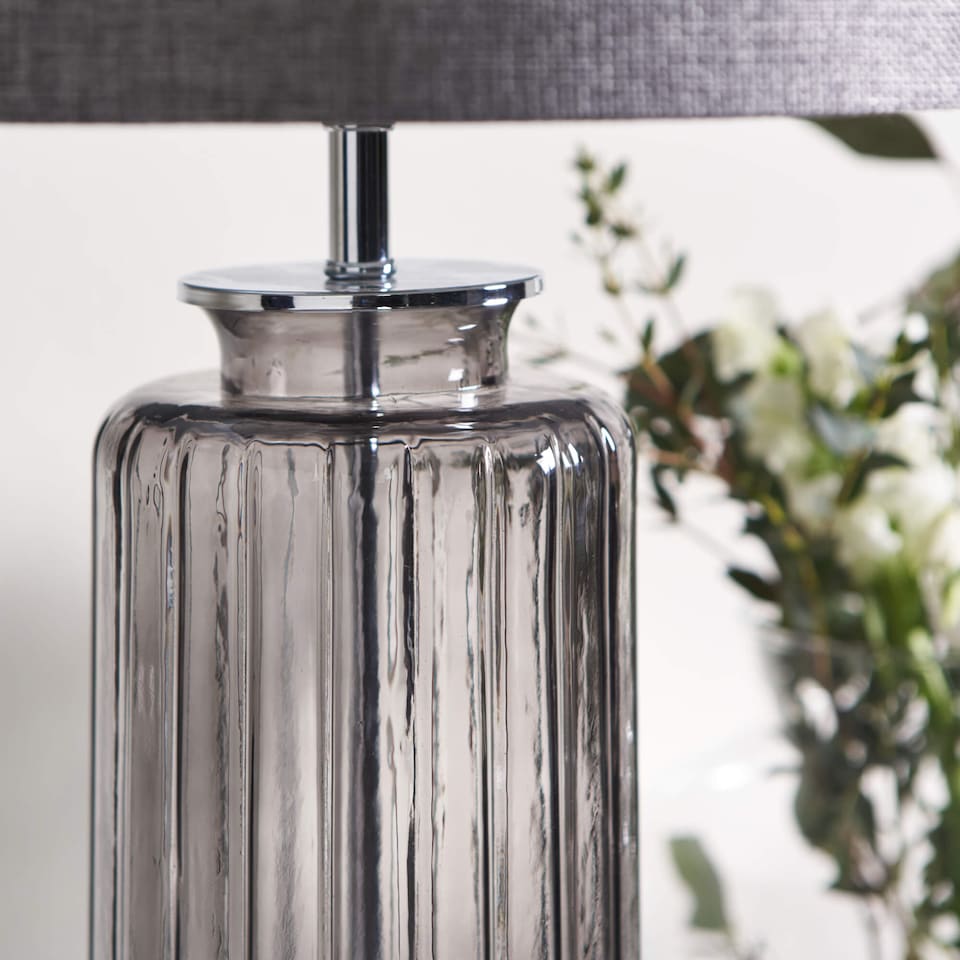 image 1 of Brock Black Smoked Glass Table Lamp