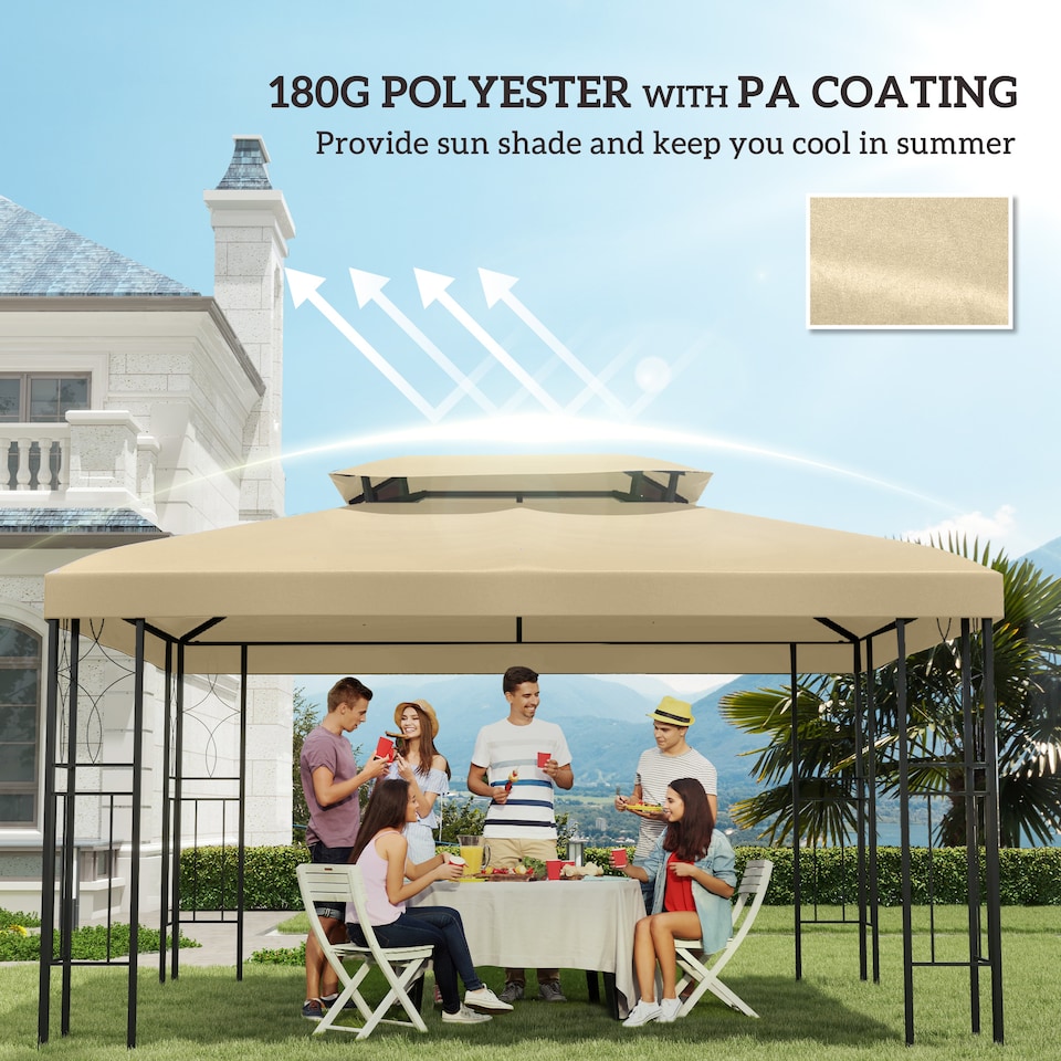 image 1 of Outsunny 3x4m Gazebo Canopy Replacement, 2 Tier Top Roof UV Cover Garden Patio Outdoor Sun Awning Shelters (TOP COVER ONLY) | Cream | Cream