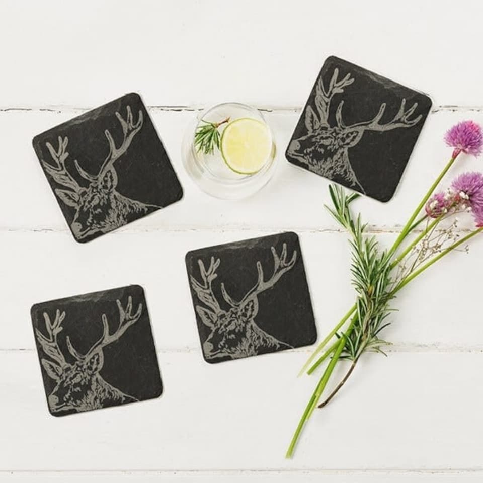 image 1 of The Just Slate Company Set of 4 Stag Slate Coasters