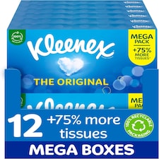 Kleenex¨ Original Tissues, Mega Pack Ð 1,344 Sheets (12 Boxes x 112 Sheets) - Always Soft & Strong for Everyday Use - Now 75% More Tissues in a Box