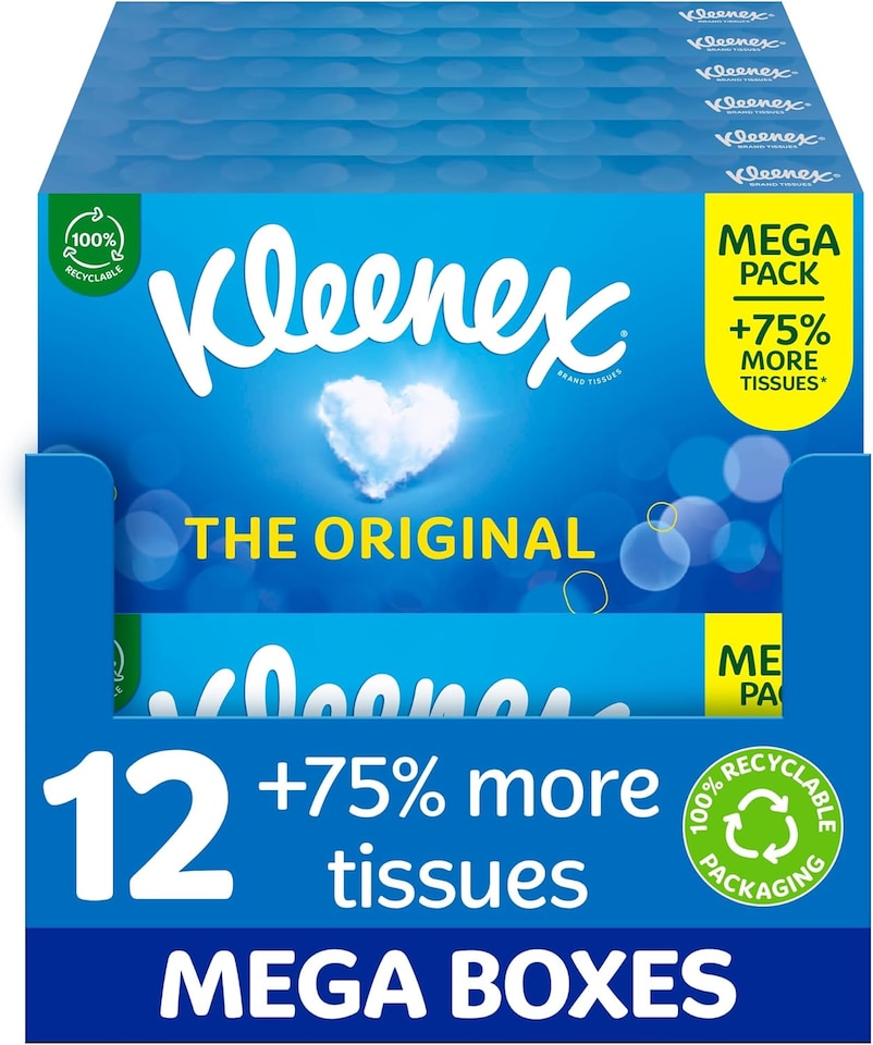 Kleenex¨ Original Tissues, Mega Pack Ð 1,344 Sheets (12 Boxes x 112 Sheets) - Always Soft & Strong for Everyday Use - Now 75% More Tissues in a Box
