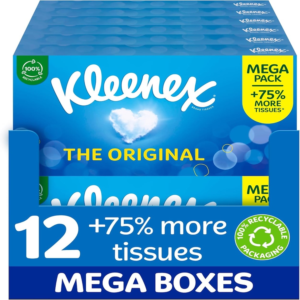 Kleenex¨ Original Tissues, Mega Pack Ð 1,344 Sheets (12 Boxes x 112 Sheets) - Always Soft & Strong for Everyday Use - Now 75% More Tissues in a Box