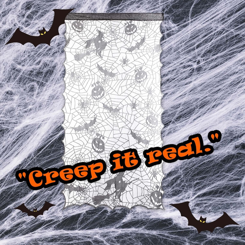 image 1 of vfm-estore Halloween Witch & Pumpkin Door Curtain - Grey, 190cm x 100cm