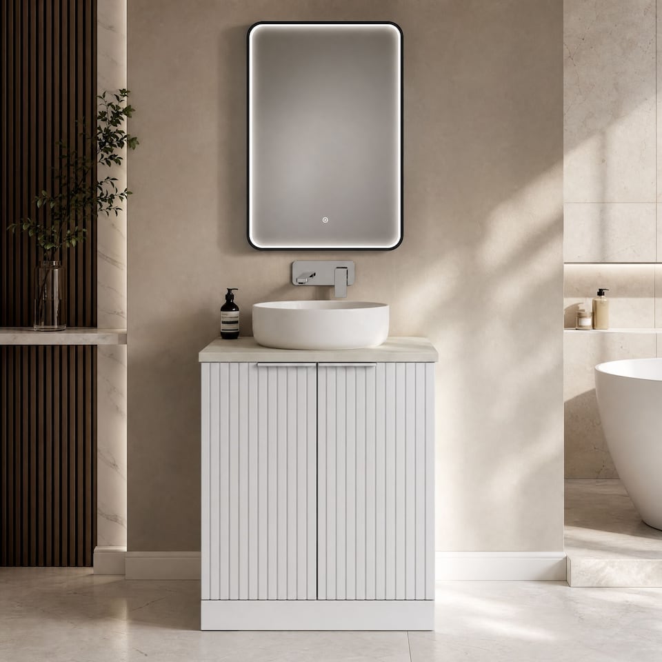 image 1 of Balterley Callingwood Contemporary Floor Standing 2 Door Vanity Unit with Marble Plaster Laminate Worktop , 600mm, Matt White