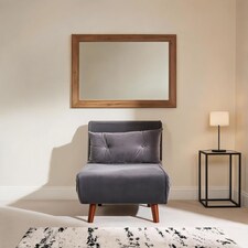 Single Sofa Bed Folding Chair Velvet Wooden Legs One Pillow | Grey | One Size
