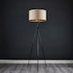 image 2 of ValueLights Camden Black Tripod Floor Lamp Beige & Gold Shade & Bulb Cream