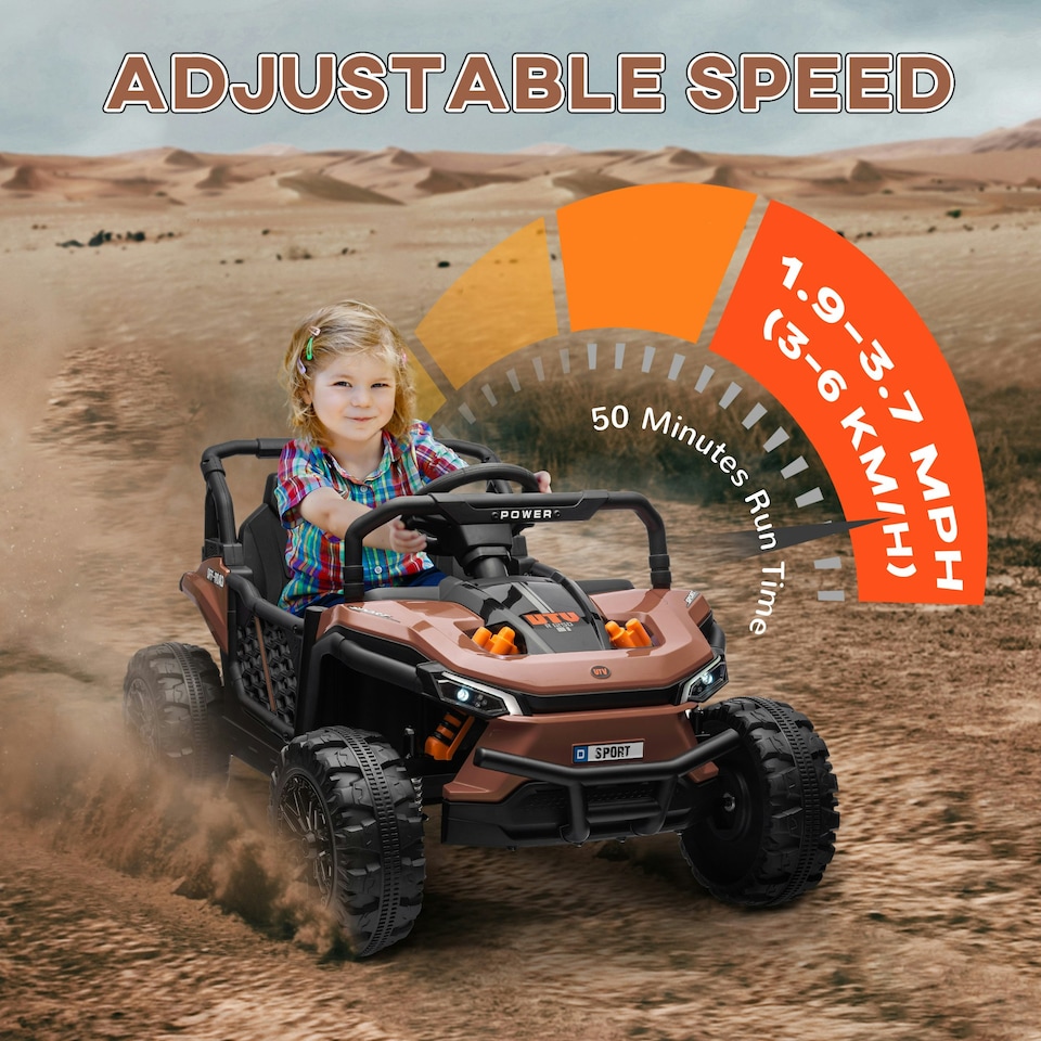 image 1 of AIYAPLAY Kids Ride on Car, 12V Electric Truck w/ Horn, Lights, USB, Brown