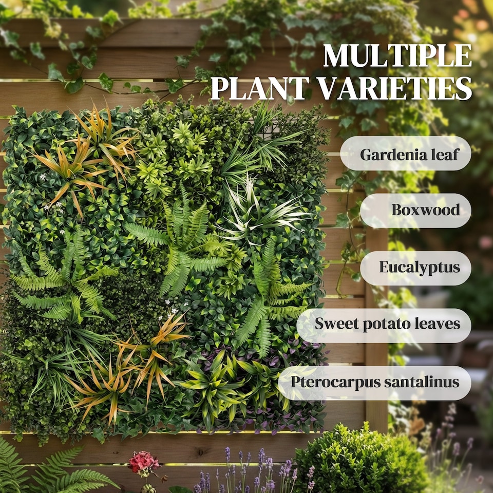 image 1 of Outsunny Grass Wall Panels, Greenery Backdrop Panels, Green | Green | Green, Yellowish-brown, Purple, White | 100 x 100 cm