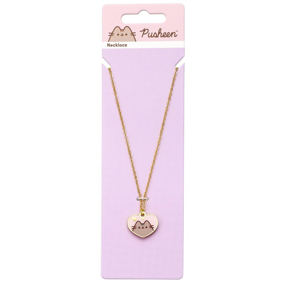 image 1 of Pusheen the Cat Pink and Gold Heart Necklace