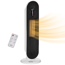 HOMCOM Ceramic Space Heater, Indoor Tower Heater with 2 Heat, Oscillation, Remote Control, Timer, Tip-Over Overheating Protection, 1200W2000W, White