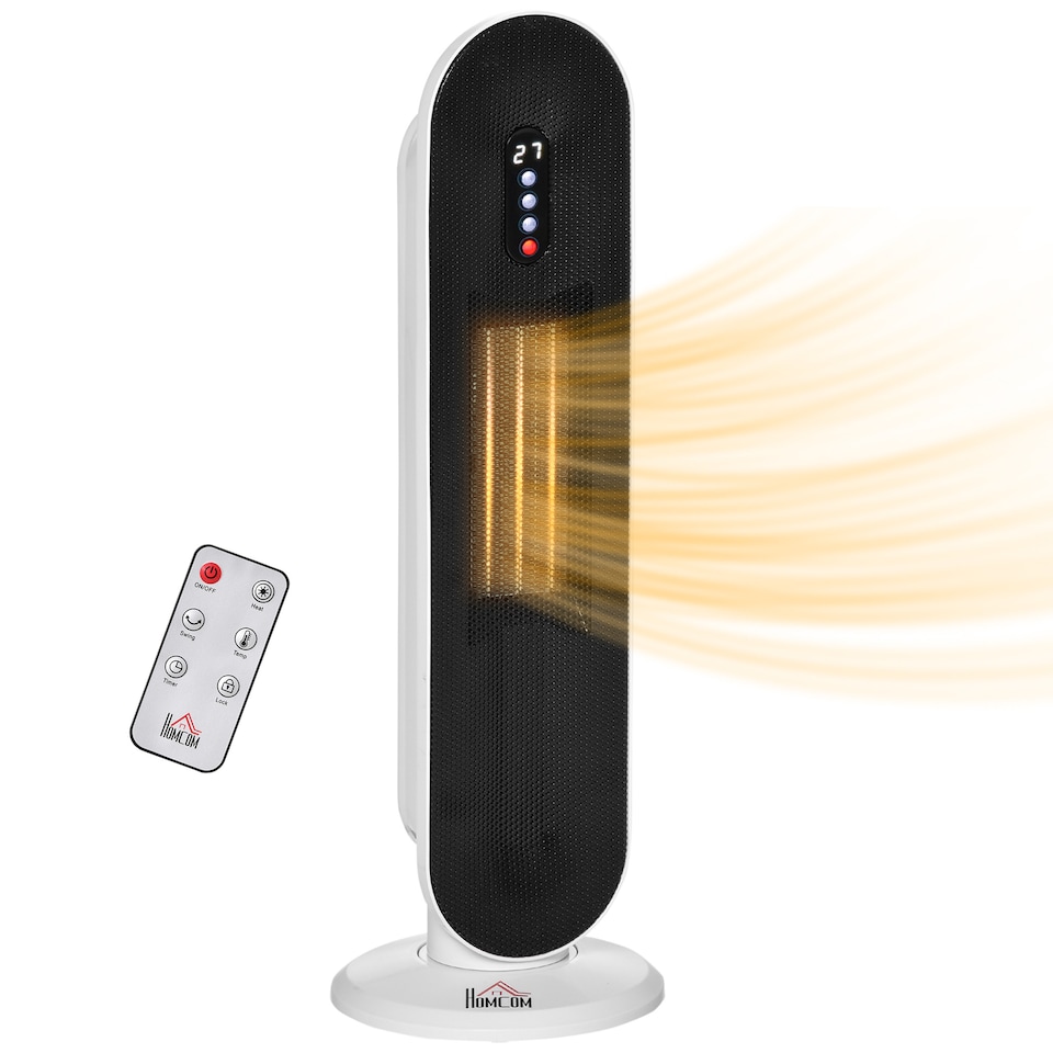 image 1 of HOMCOM Ceramic Space Heater, Indoor Tower Heater with 2 Heat, Oscillation, Remote Control, Timer, Tip-Over Overheating Protection, 1200W2000W, White