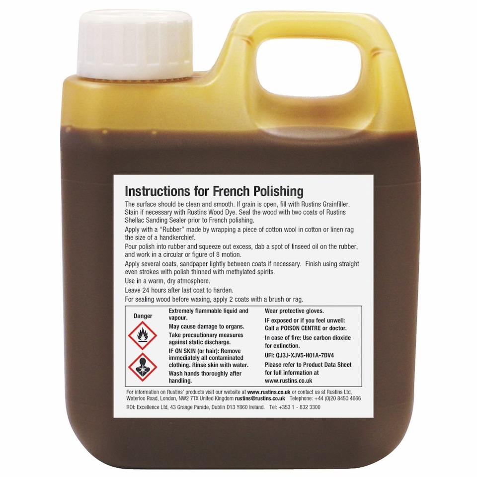 image 1 of Rustins French Polish Pure Shellac Quality Finish for Furniture 1L | Clear | 1l | 1