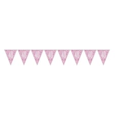 Pink Glitz Age 40 Holographic Foil Pennant Bunting 274cm