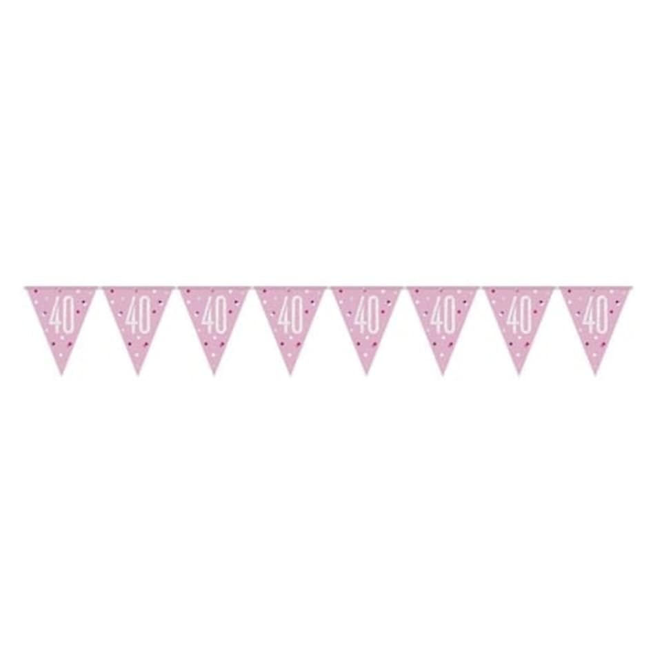 Pink Glitz Age 40 Holographic Foil Pennant Bunting 274cm