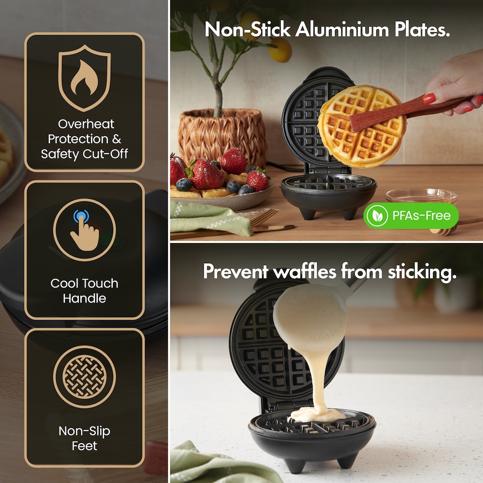 image 1 of Vonshef Mini Waffle Maker with 12.5cm Non Stick Plates 600W