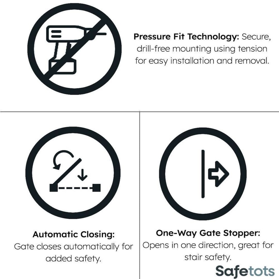 image 1 of Safetots Pressure Fit Self Closing Stair Gate, Narrow, 68.5cm - 75cm, Slate Grey, Auto Closing Baby Gate, Safety Barrier