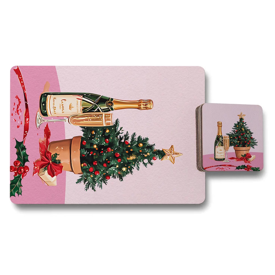 image 1 of Designer Christmas Placemat Coaster Set With Wood Backing And Premium Print Artwork Limited Edition