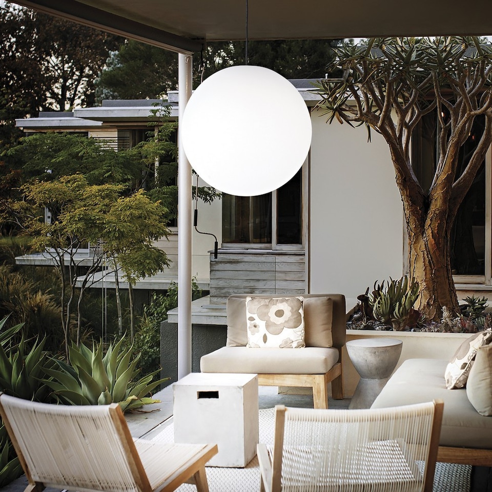 image 1 of Sole 1 Light Small Outdoor Globe Ceiling Pendant Light White IP44, E27
