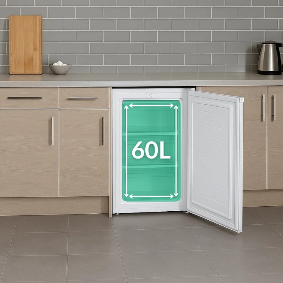 image 1 of HYE Under Counter Freezer 60 Litre Freestanding 48cm Reversible Door - White - RF01UCFR60W01