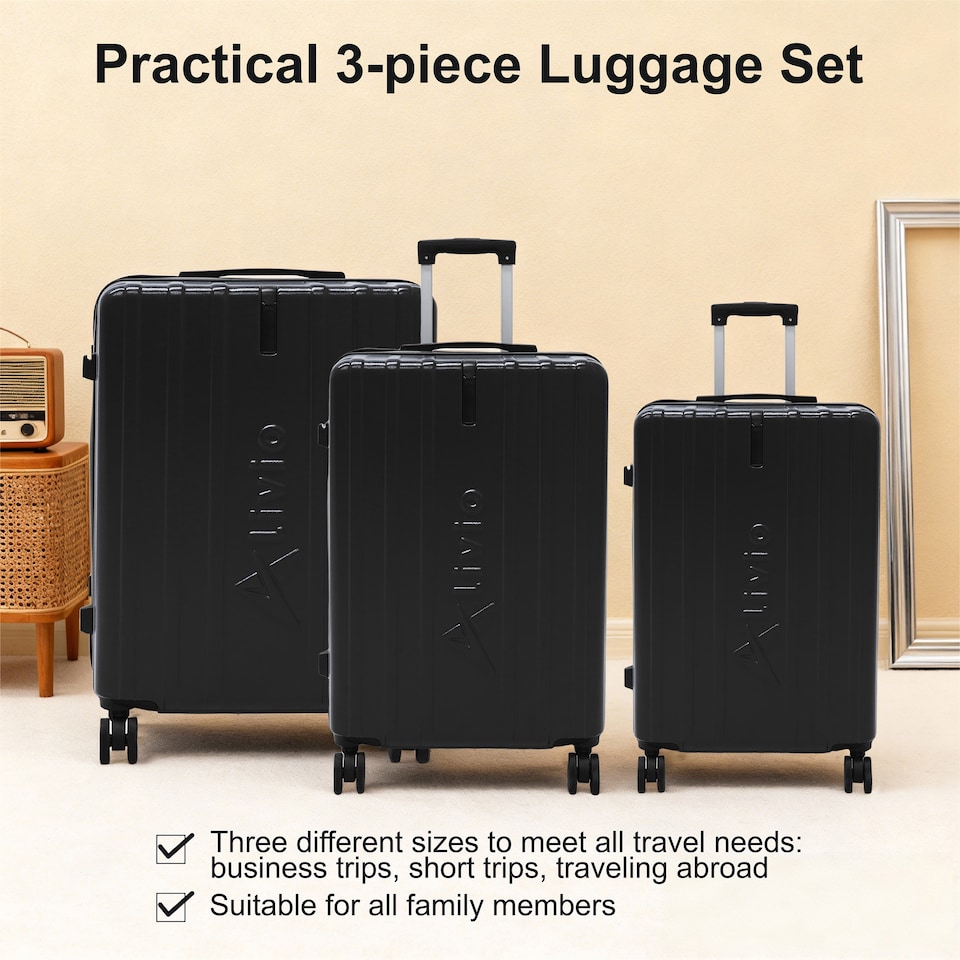 image 1 of Alivio 3-Piece Lightweight Expandable Hard Shell ABS Suitcase with Spinner Wheels