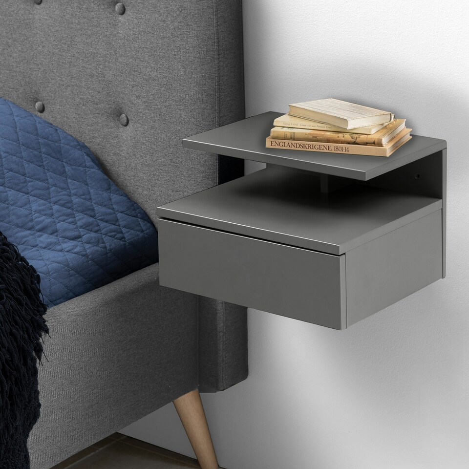 image 1 of Ashlan Bedside Table with 1 Drawer in Grey