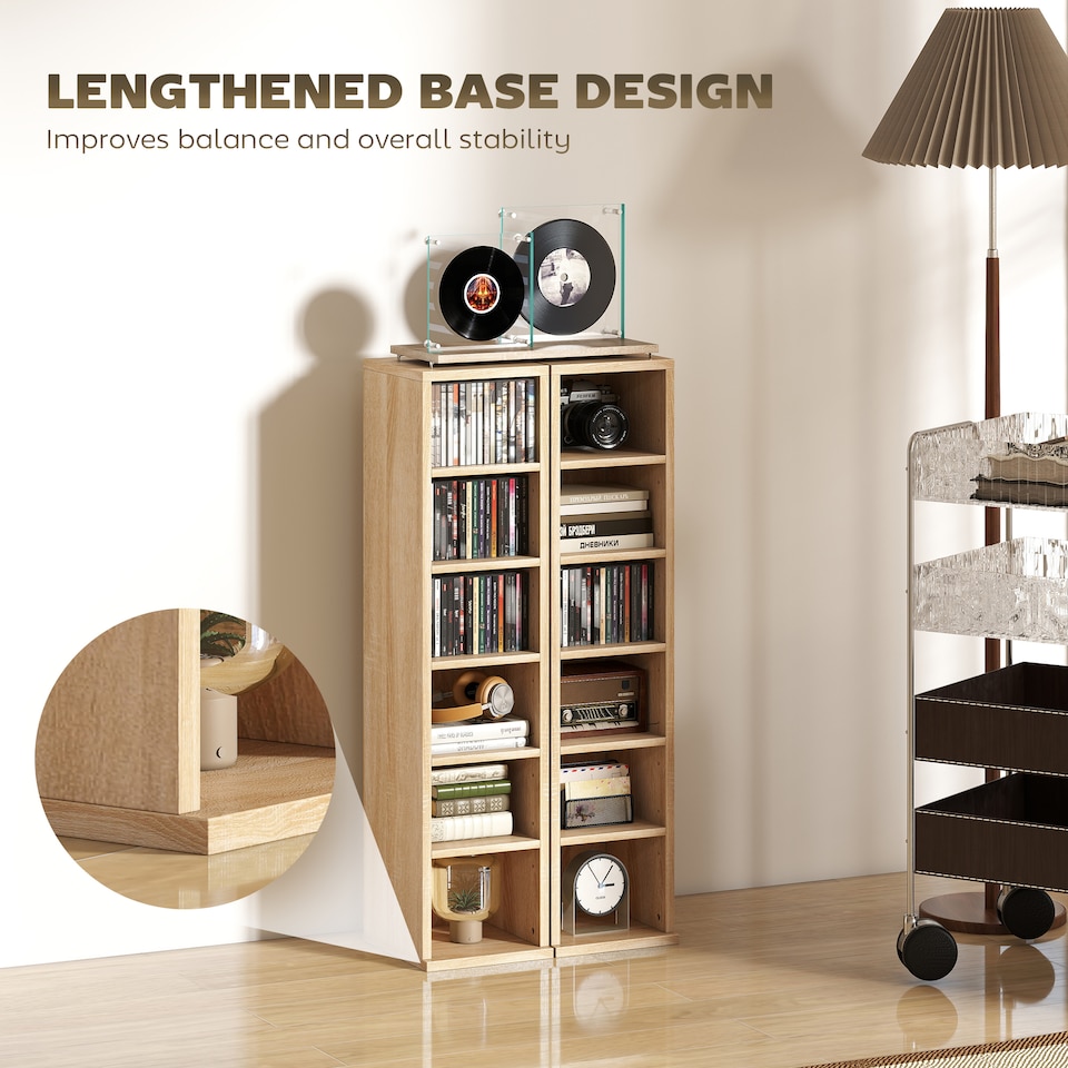 image 1 of HOMCOM Set of 2 CD Storage Units DVD Shelf with Adjustable Shelves, Oak