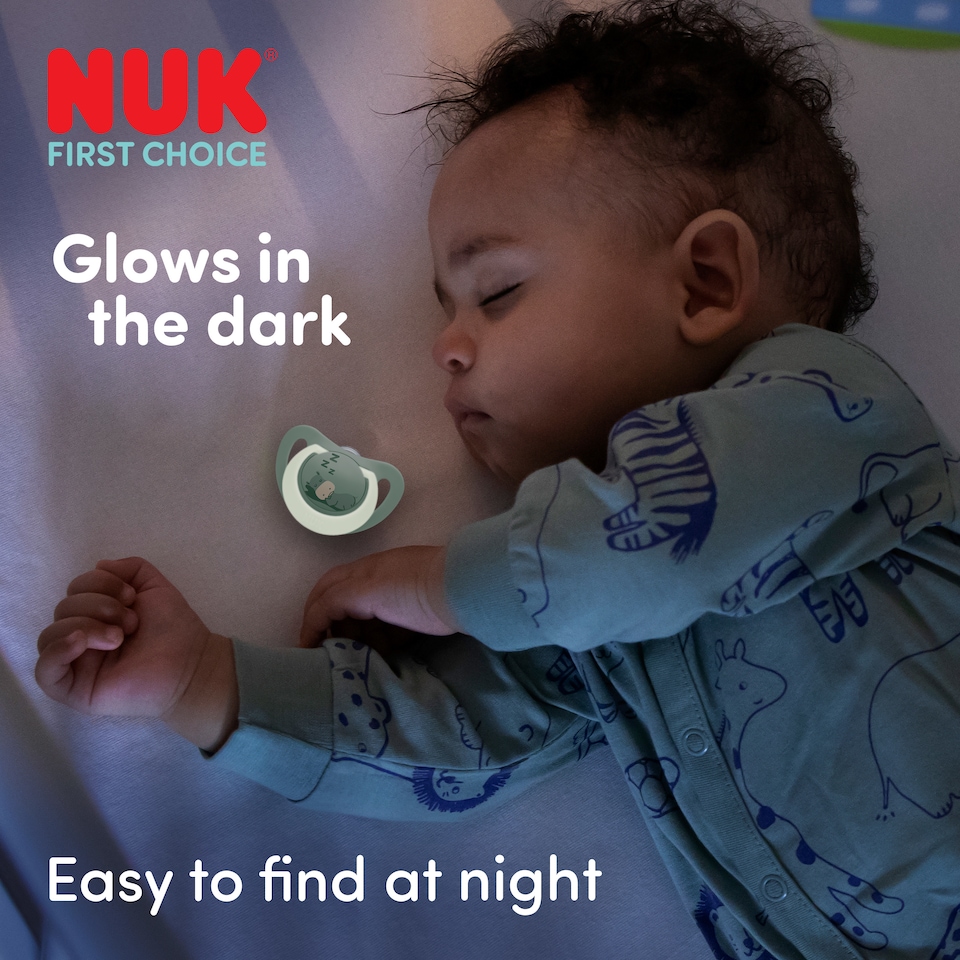 image 1 of NUK First Choice Glow in the Dark Night Soother 0-6m 2 Pack