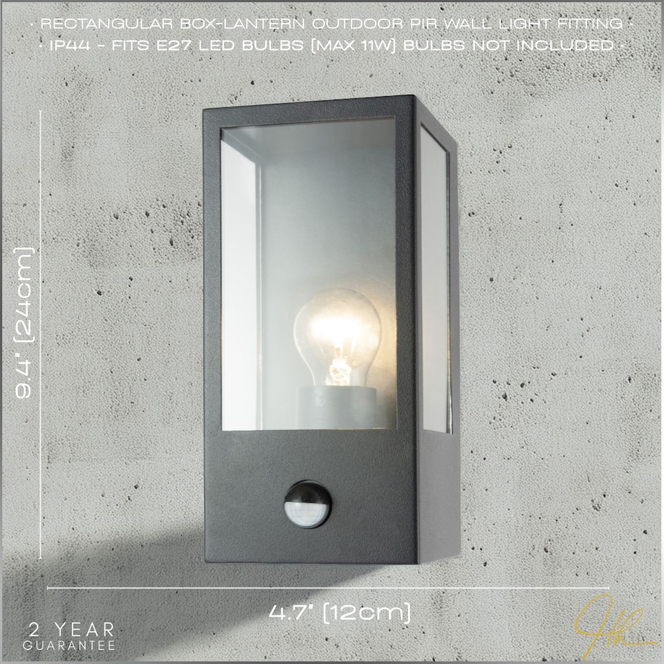 image 1 of Modern Outdoor PIR Sensor Wall Light Fitting with Box Lantern Shape IP44 Rated | Black | Black | 1