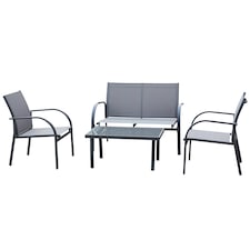 Outsunny 4 Pcs Curved Steel Outdoor Furniture Set w Loveseat, 2 Texteline Seats, Glass Top Table Garden Balcony Patio Furniture For Family Party Events Guests Grey