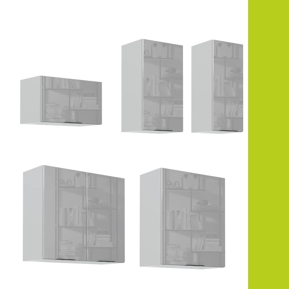 image 1 of Star Kitchen Corner Cabinet 11 Unit Set Base Wall Larder Oven Grey Gloss 600mm